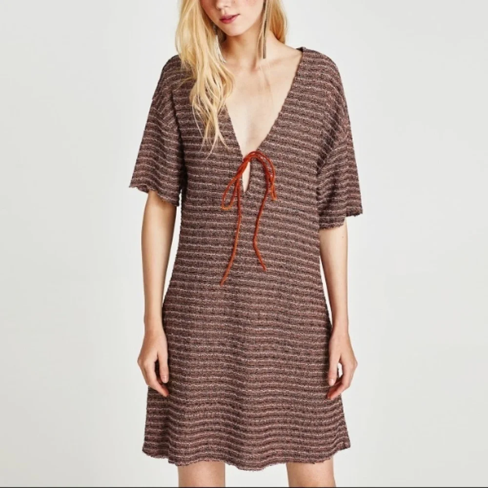 ZARA // soft knit front tie plunge mini dress